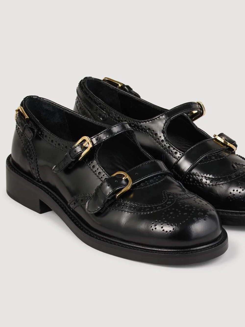 Sandro Multi-Buckle Mary Jane Loafers, Black, Wing Tip, Size 37FR, 7US MSRP $520